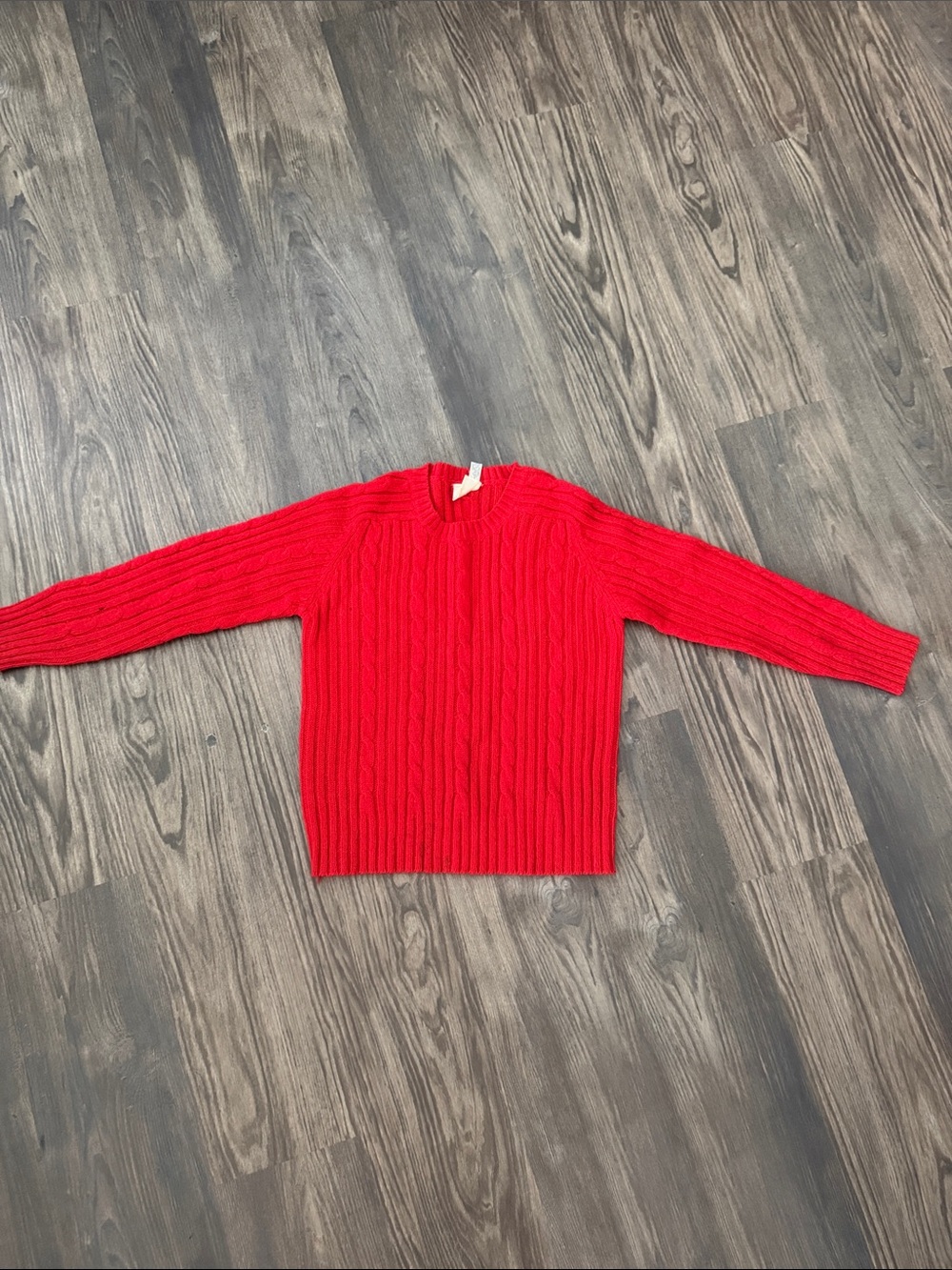 Women's Red Cable Crewneck Sweater - 100% Wool